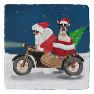 Boston Terrier Dog Christmas Santa Claus   Trivet