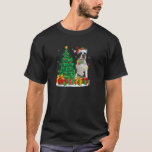 Boston Terrier Dog Christmas Tree Lights Santa Hat T-Shirt