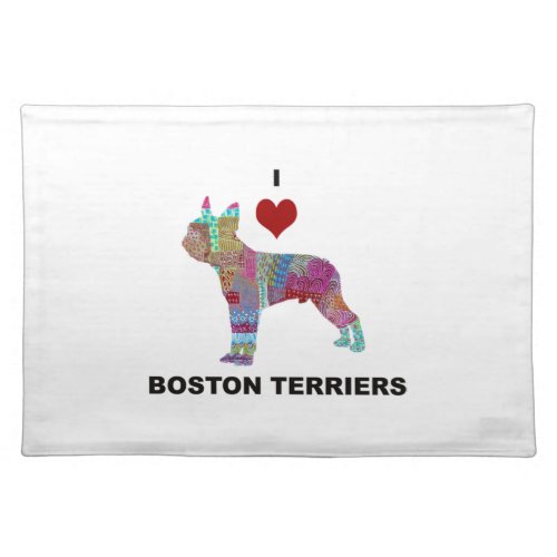 BOSTON TERRIER DOG COLLAGE DOODLE I LOVE CLOTH PLACEMAT