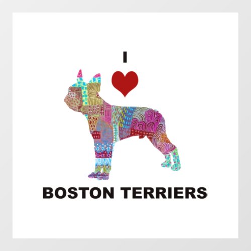 BOSTON TERRIER DOG COLLAGE DOODLE I LOVE FLOOR DECALS