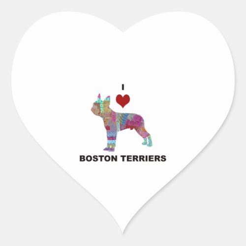 BOSTON TERRIER DOG COLLAGE DOODLE I LOVE HEART STICKER