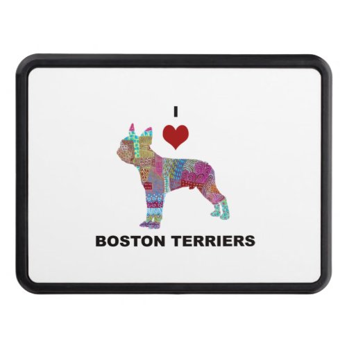BOSTON TERRIER DOG COLLAGE DOODLE I LOVE HITCH COVER