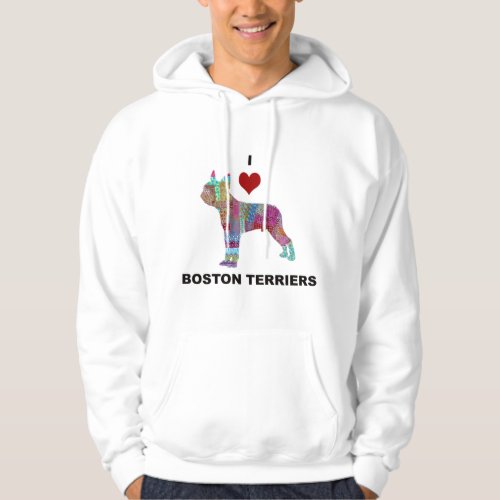 BOSTON TERRIER DOG COLLAGE DOODLE I LOVE HOODIE
