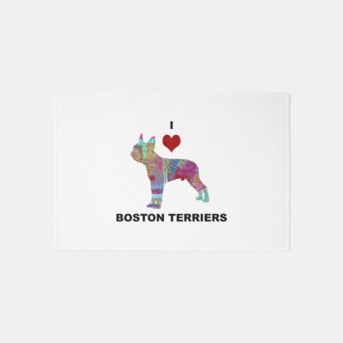 BOSTON TERRIER DOG COLLAGE DOODLE I LOVE RUG
