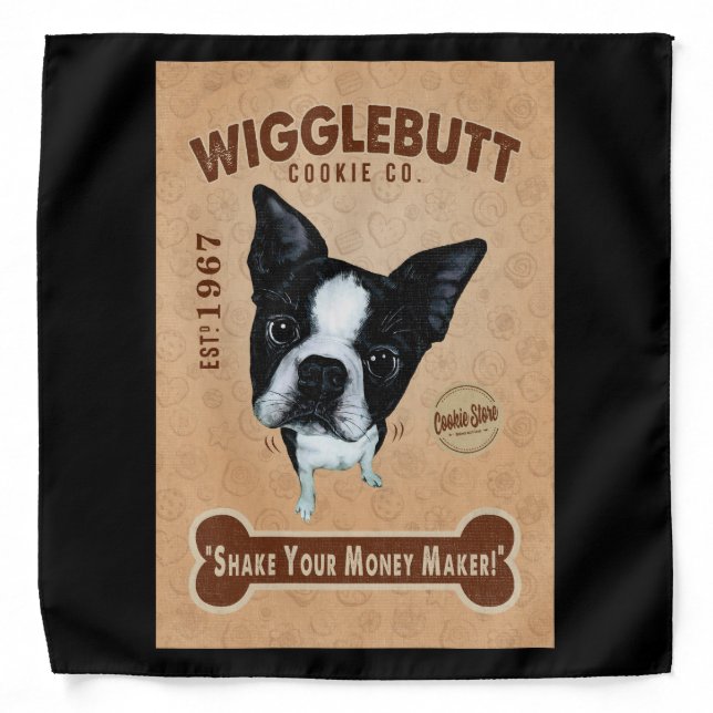 Boston Terrier Dog Cookie Lover Lovely Wigglebutt Bandana (Front)