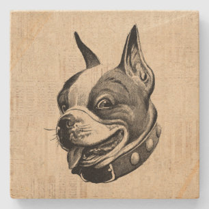 Boston Terrier Dog Cute Pet Dog Antique Art Stone Coaster