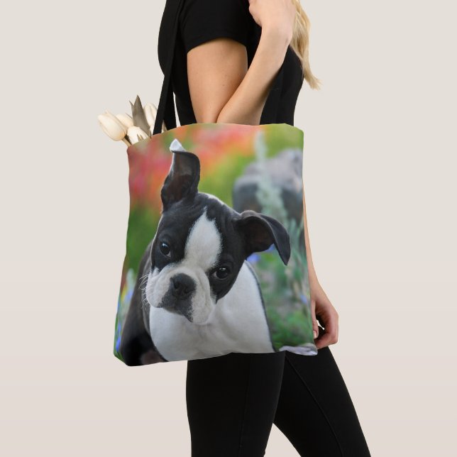Boston Terrier Dog Cute Puppy Portrait - Shopper Tote Bag (Close Up)