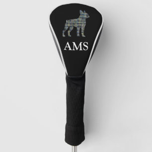 Boston Terrier Dog Cute Silhouette Y&B Grid Golf Head Cover