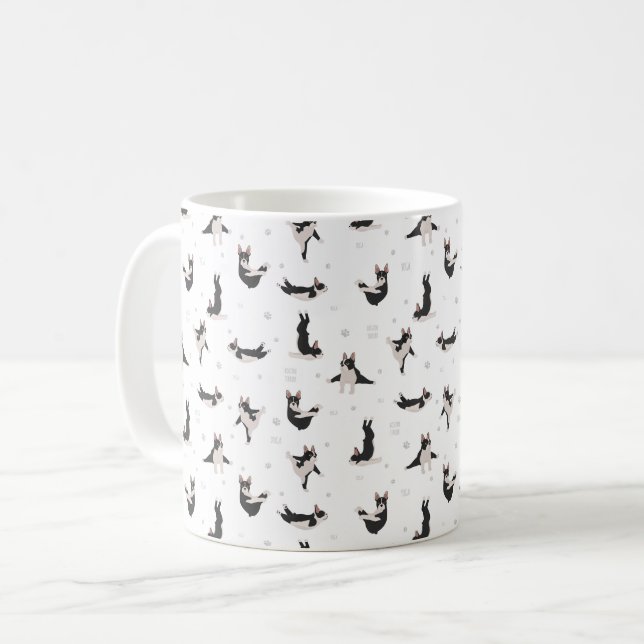 Boston Terrier dog doing yoga Coffee Mug (Front Left)