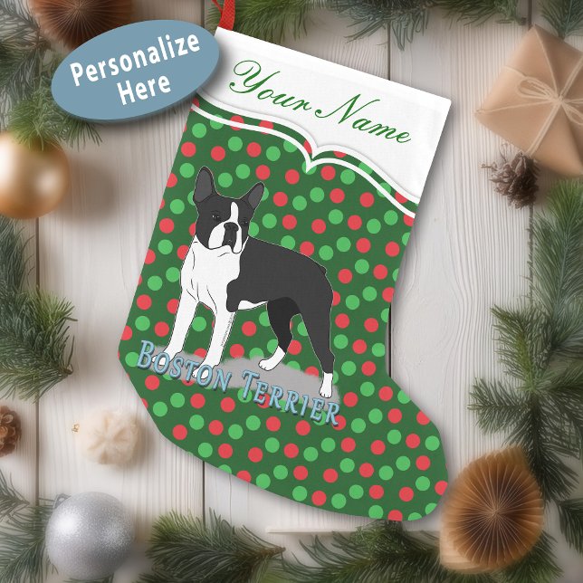 Boston Terrier Dog Drawing Small Christmas Stocking (Creator Uploaded)