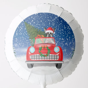 Boston terrier Dog Driving Car In Snow Christmas Balloon