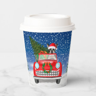 Boston terrier Dog Driving Car In Snow Christmas  Paper Cups