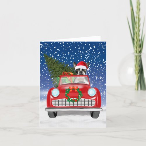 Boston terrier Dog Driving Car In Snow Christmas  Thank You Card