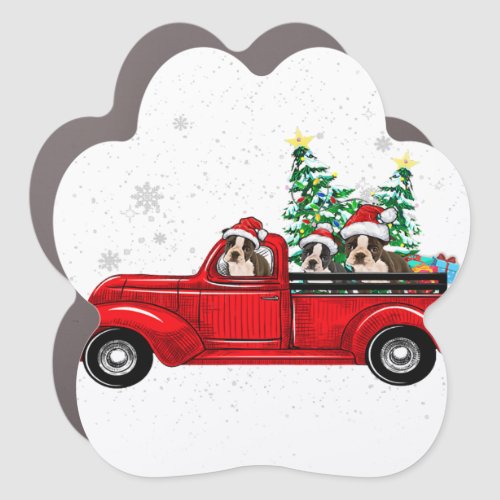 Boston Terrier Dog Driving Xmas Truck Christmas Car Magnet