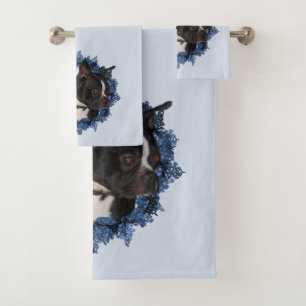 Boston Terrier Dog Face Bath Towel Set