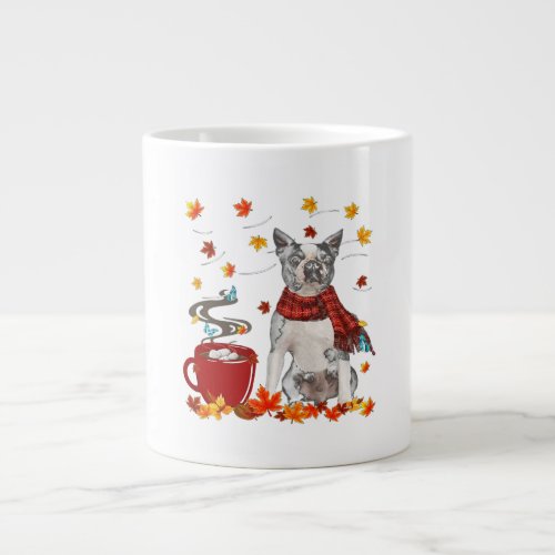 Boston Terrier Dog Fall Chocolate Autumn Lover Giant Coffee Mug