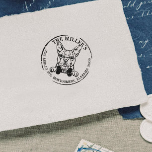 Boston Terrier Dog Family Return Address Rubber Stamp