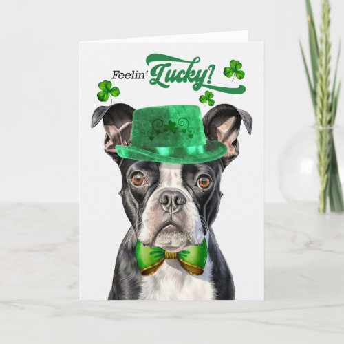 Boston Terrier Dog Feelin Lucky St Patricks Day Holiday Card