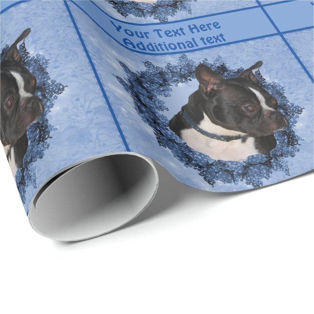 Boston Terrier Dog Floral Wreath Personalized Wrapping Paper (Roll Corner)