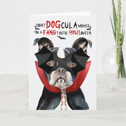 Boston Terrier Dog Funny Count DOGcula Halloween Holiday Card