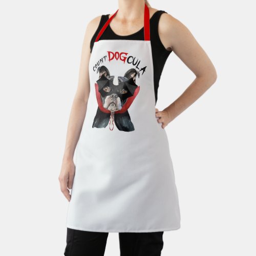 Boston Terrier Dog Funny Halloween Vampire Apron