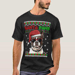 Boston Terrier Dog Funny Santa Paws Christmas T-Shirt