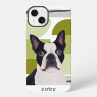 Boston Terrier Dog – Green Geometric