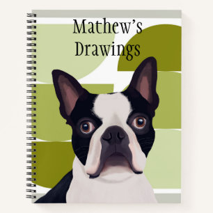 Boston Terrier Dog – Green Geometric Notebook