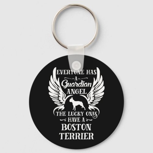 Boston Terrier Dog Guardian Angel Keychain