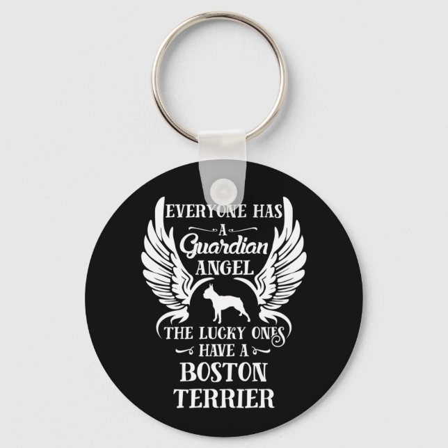 Boston Terrier Dog Guardian Angel Keychain (Front)