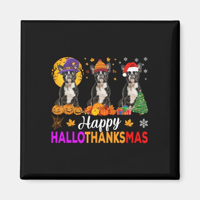 Boston Terrier Dog Halloween Christmas Hallothanks Magnet (Front)