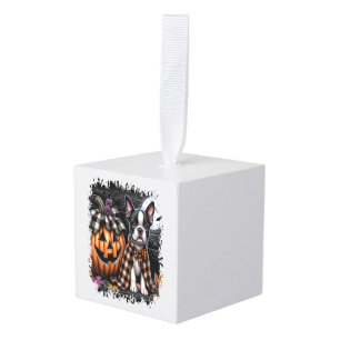 Boston Terrier Dog Halloween Cube Ornament