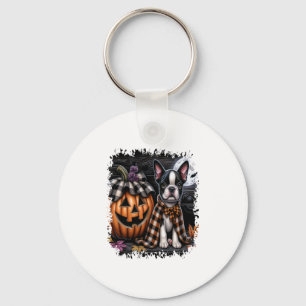 Boston Terrier Dog Halloween Keychain