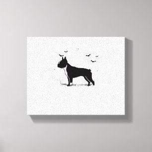 Boston Terrier Dog – Halloween Moon Silhouette Ove Canvas Print