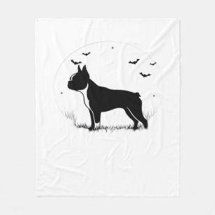 Boston Terrier Dog – Halloween Moon Silhouette Ove Fleece Blanket