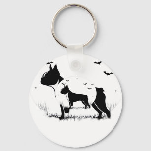Boston Terrier Dog � Halloween Moon Silhouette Ove Keychain