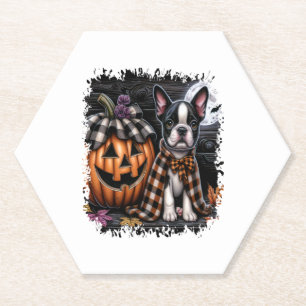 Boston Terrier Dog Halloween Paper Coaster