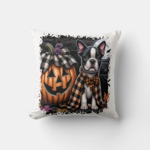 Boston Terrier Dog Halloween Throw Pillow