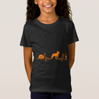 Boston terrier dog heartbeat pumpkin Halloween T-Shirt