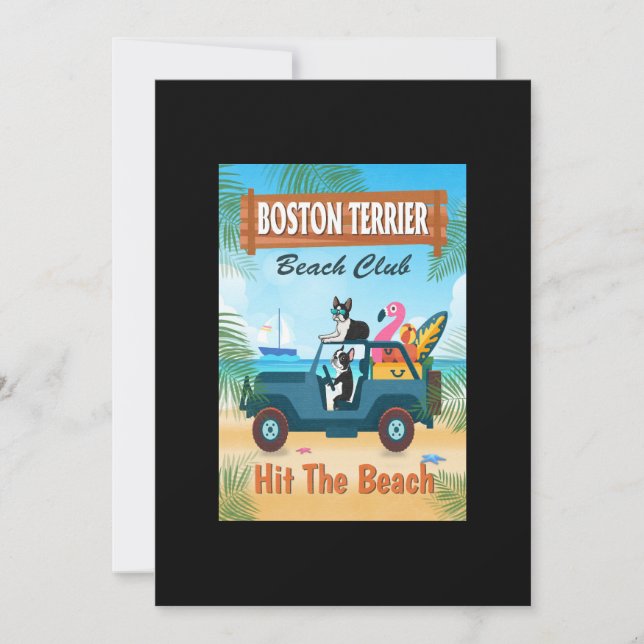 Boston Terrier Dog Hit The Beach Funny Driving Car Thank You Card (Front)