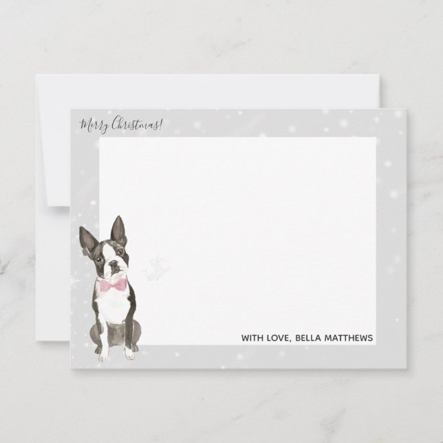 Boston Terrier Dog Holiday Christmas Stationery Note Card (Front)