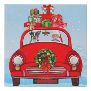 Boston Terrier Dog In Car With Faux Canvas Print