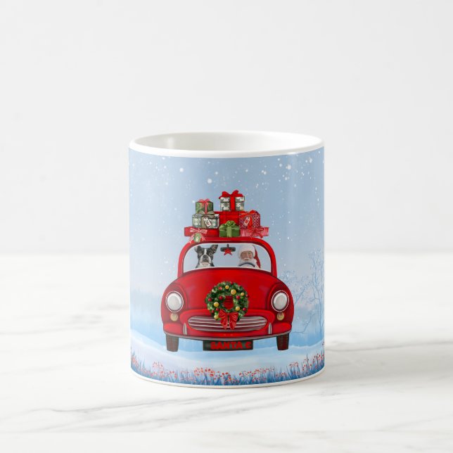 Boston Terrier Dog In Car With Santa Claus  Coffee Mug (Center)