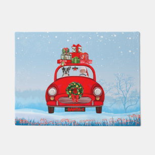 Boston Terrier Dog In Car With Santa Claus Doormat