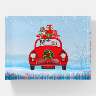 Boston Terrier Dog In Car With Santa Claus Paperweight