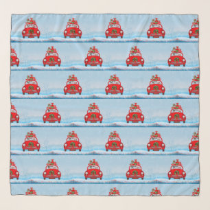 Boston Terrier Dog In Car With Santa Claus Scarf