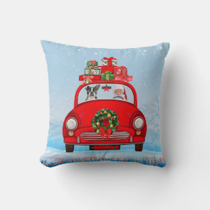 Boston Terrier Dog In Car With Santa Claus  Throw Pillow