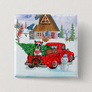 Boston Terrier dog In Christmas Delivery Truck Button