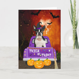 Boston Terrier Dog in Halloween Truck Card