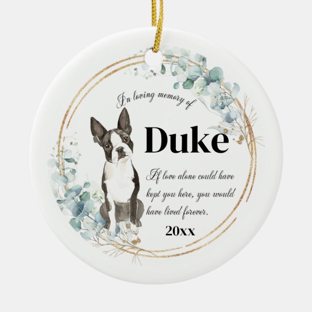 Boston Terrier Dog In Loving Memory Pet Memorial Ceramic Ornament (Front)